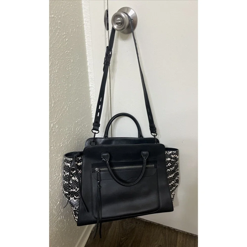 REBECCA MINKOFF Women's Leather Tote Crossbody Snakeskin Print Black MediumLarge - Picture 2 of 15